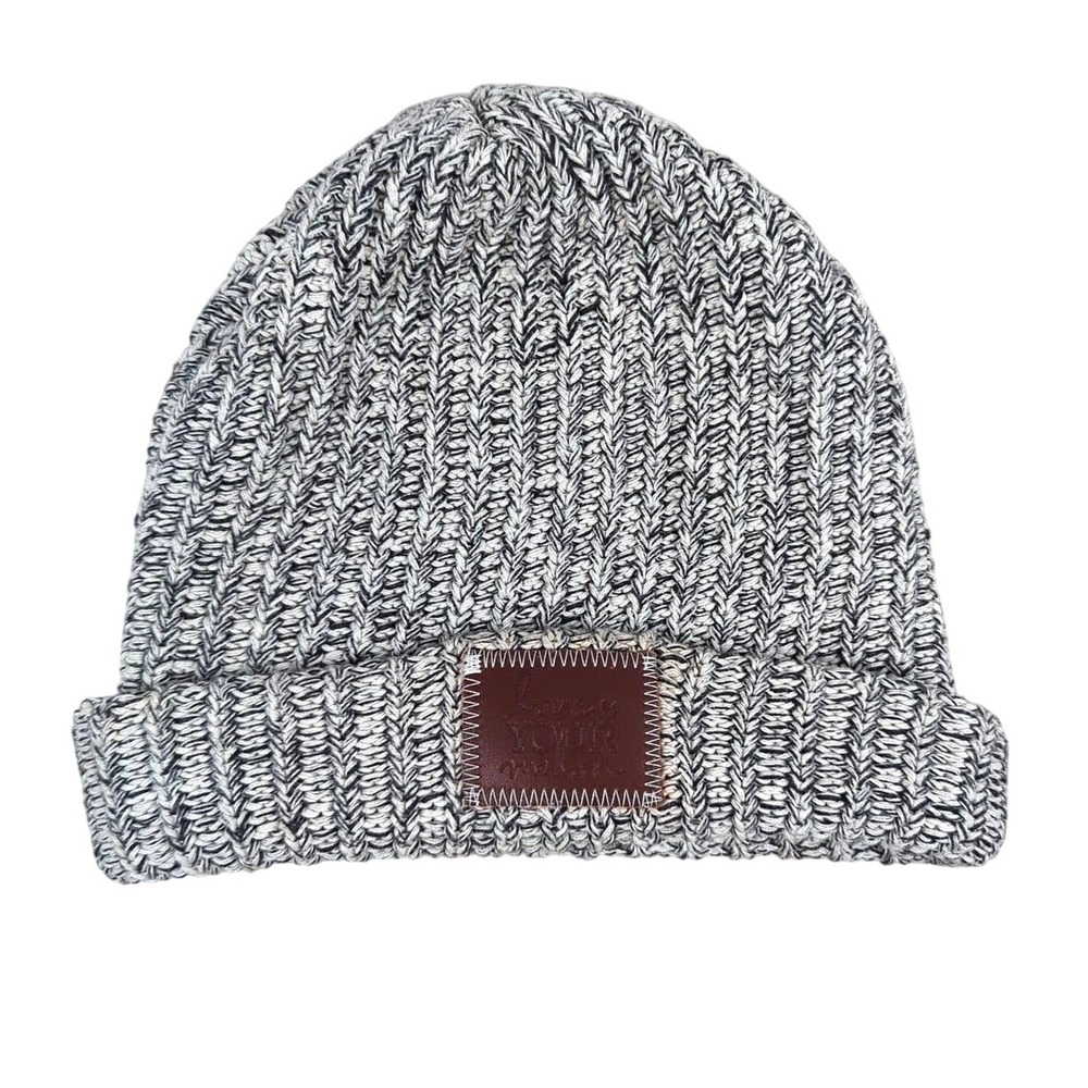 Love Your Melon Black and Off-White‎ Knit Speckled Cuffed Beanie